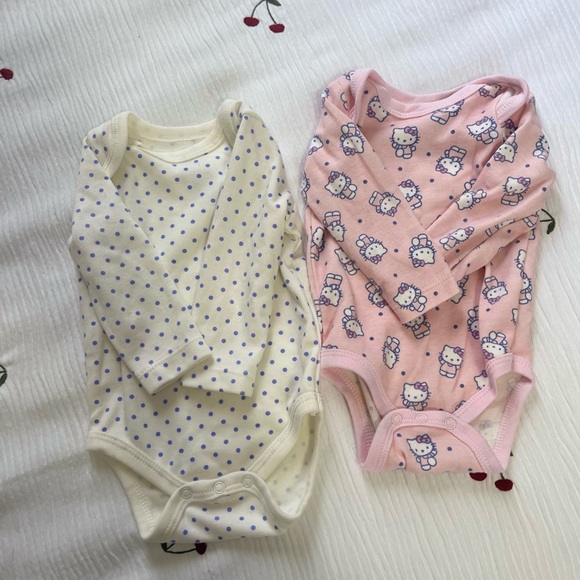 Hello Kitty Pink and Polka Dot Baby Onesies - Picture 1 of 3